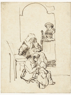 Three Women and a Child at a Door by Rembrandt