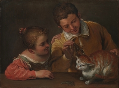 Two Children Teasing a Cat by Annibale Carracci