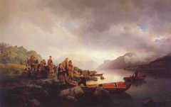 Likferd på Sognefjorden by Hans Gude