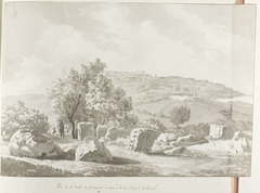 Vergezicht met Agrigento en resten van enorme tempel by Louis Ducros