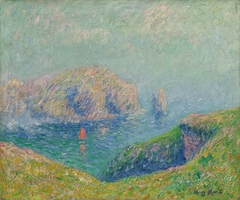 View of the Bay with Sailboat by Henry Moret