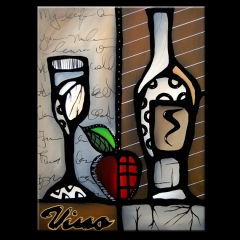 Vino Revisited - Original Abstract painting Modern pop Art Contemporary cubist wine by Fidostudio by Tom Fedro