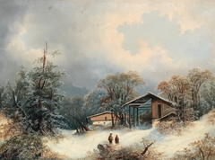 Winter Landscape with decorative figures by Albert Lang