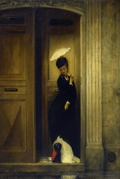 Woman with Dog in Doorway by Auguste Joseph Delessard