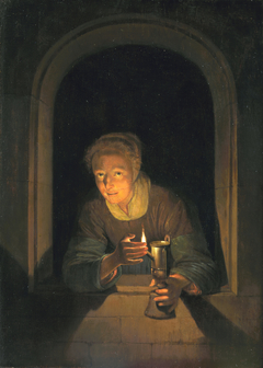 Young Woman Holding a Lamp by Gerrit Dou