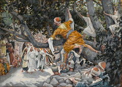 Zacchaeus in the Sycamore Awaiting the Passage of Jesus (Zachée sur le sycomore attendant le passage de Jésus) by James Tissot